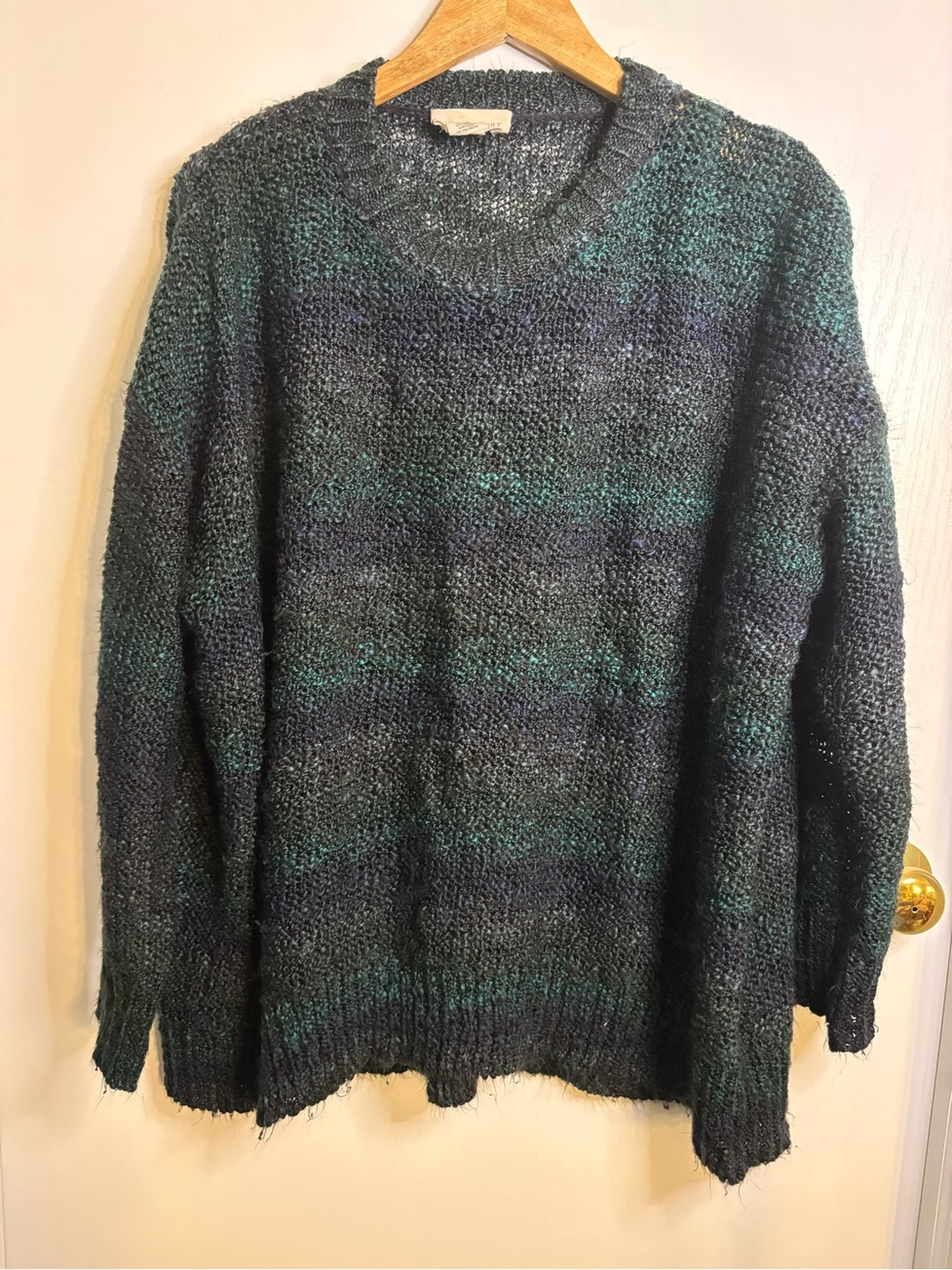 Denim & Supply Ralph Lauren Green and Navy Crewneck Sweater Textured Preppy Boho
